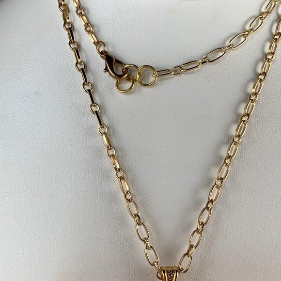 Gold Tone Chain Necklace With Red Crystals And Red Bead Pendant (NA31) - Picture 4 of 4